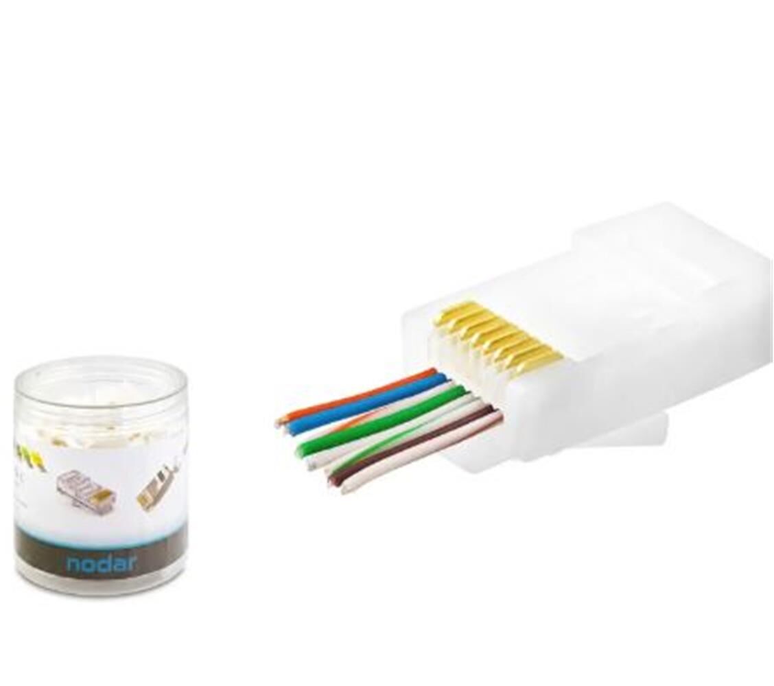 Nodar ND2406 Cat6 EZ-RJ45 Geçmeli Konnektör - 100 Adet Plastik Kutu (Beyaz)