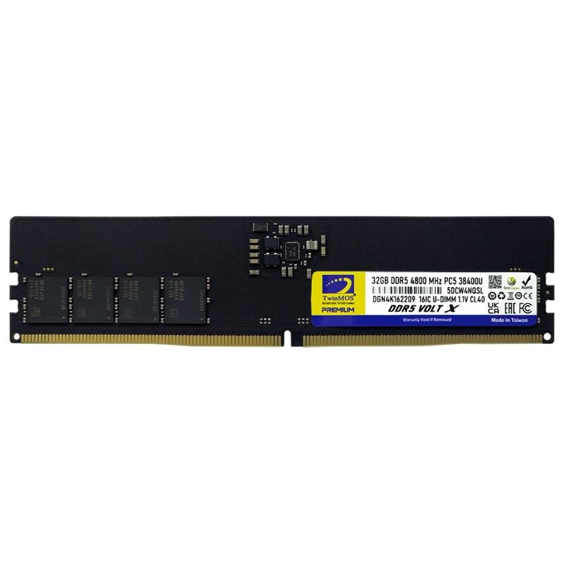 TwinMOS 32GB DDR5 4800MHz CL40 (1.1V) Unbuffered Desktop RAM (TMD532GB4800U40)