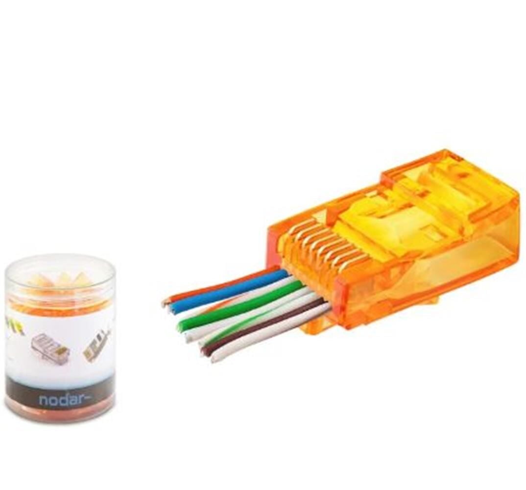 Nodar ND2405 Cat6 EZ-RJ45 Geçmeli Konnektör - 100 Adet Plastik Kutu (Turuncu)