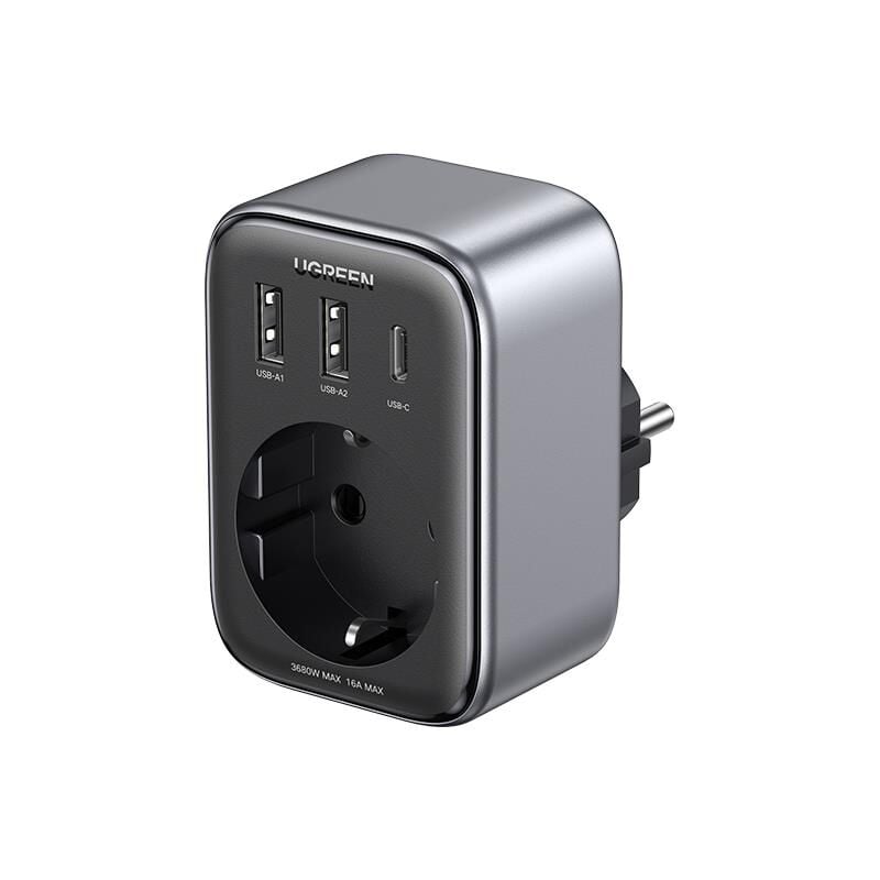 UGREEN 90613 Akım Korumalı Duvar Prizi – 2×USB‑A + 1×USB‑C PD, 30 W Toplam Çıkış Güçlü GaN Hızlı Şarj Cihazı (ABS Siyah, Kısa Devre & Aşırı Akım & Aşırı Voltaj Koruma)