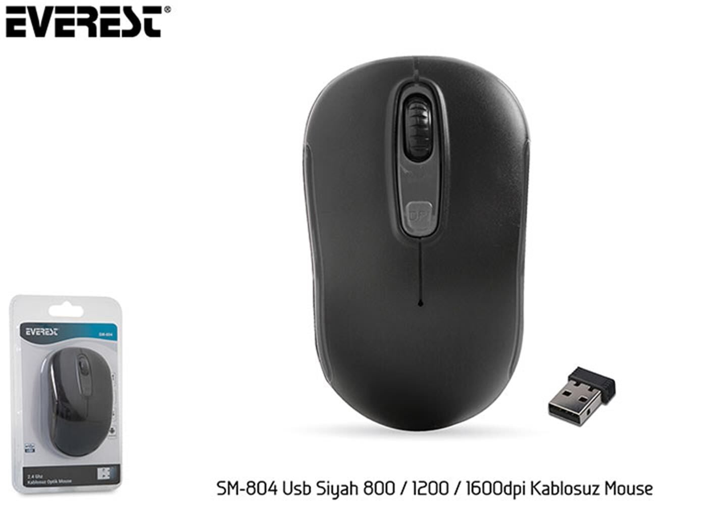 Everest SM-804 2.4GHz Kablosuz 1600 DPI Optik Mouse Siyah