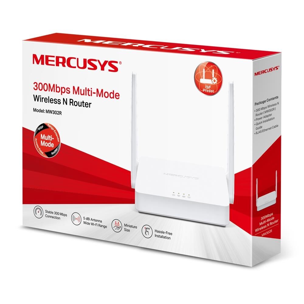 TP‑LINK Mercusys MW302R 300 Mbps Multi‑Mode Wireless N Router – 2×5 dBi Anten, 3×100 Mbps Ethernet, Router/Range Extender/AP/WISP Modu, Parental Controls, IPv6
