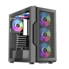 1ST Player Trilobite T7 Siyah 650W 80+ ARGB 4x12cm Fan Temperli Cam Mesh USB 3.0 ATX Kasa