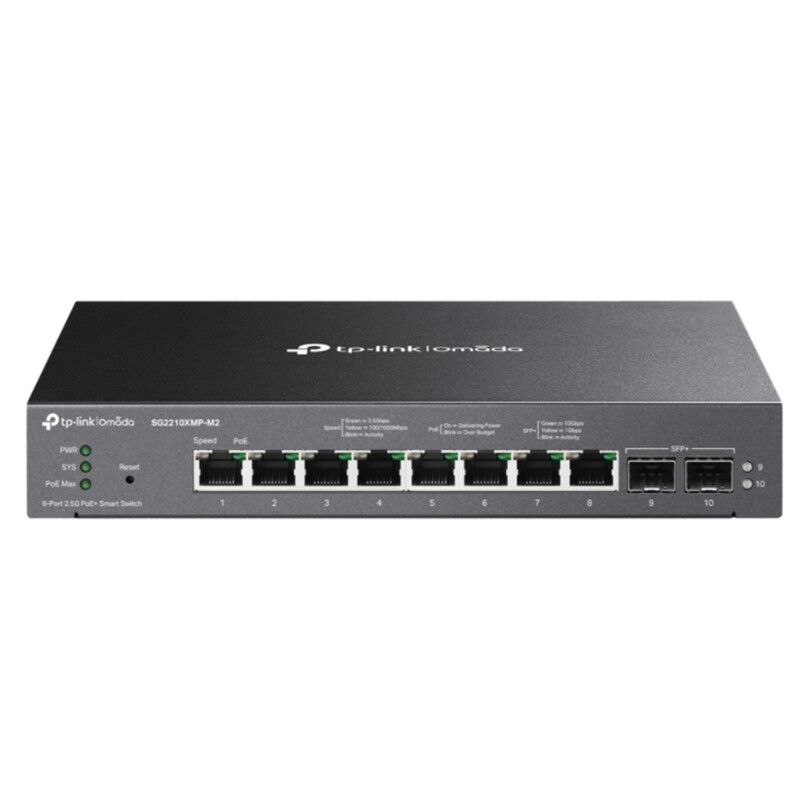 TP-Link Omada SG2210XMP-M2 8 Port 2.5G Multi-Gigabit + 2x10G SFP+ Yönetilebilir 160W PoE+ Switch