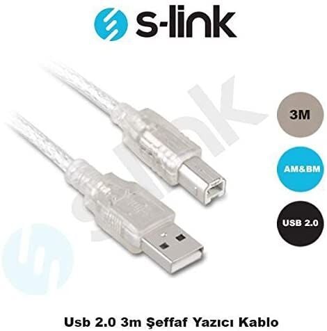 S-LINK SL-U2003 3m Şeffaf USB2.0 Yazıcı Kablosu