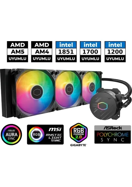 Cooler Master MasterLiquid ML360L V2 ARGB 360mm Siyah Sıvı İşlemci Soğutucusu (Intel LGA 1851/1700 - AMD AM5/AM4 Uyumlu)