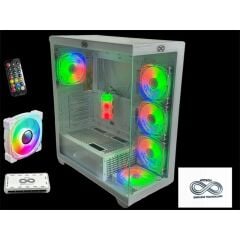 Aztech AZT201 Beyaz Akvaryum Gaming Kasa 5x RGB Fan Uzaktan Kumanda Temperli Cam