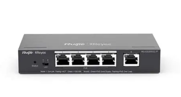 Ruijie Reyee RG-ES205GC-P 5 Port 4x Gigabit PoE + 1x Gigabit Uplink 54W Yönetilebilir Switch