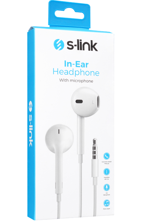S-link SL-KU170 Mobil Telefon Uyumlu Kulak İçi Beyaz Mikrofonlu Kablolu Kulaklık 3.5mm Jack