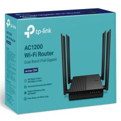 TP‑LINK Archer C64 AC1200 Dual‑Band 2.4 GHz/5 GHz 1200 Mbps 1×Gigabit WAN + 4×Gigabit LAN MU‑MIMO Beamforming EasyMesh Kablosuz Router Siyah
