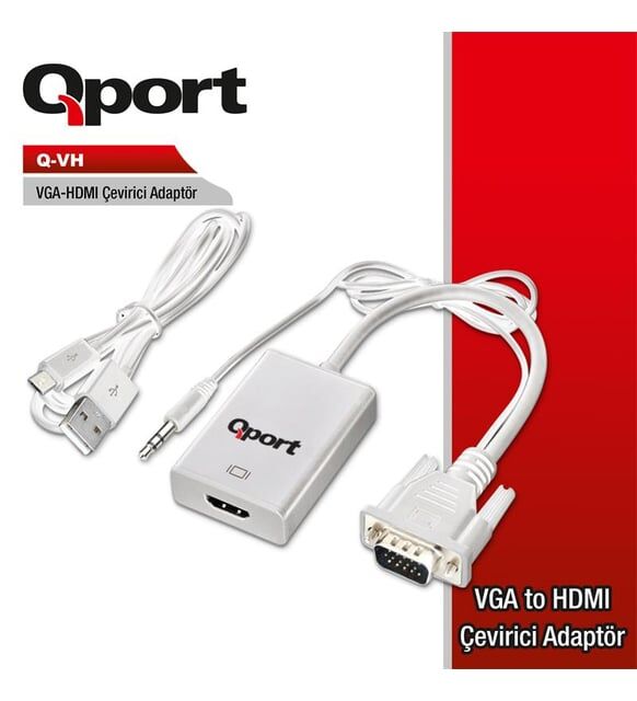 QPORT Q-VH VGA TO HDMI ÇEVİRİCİ + SES KABLOSU