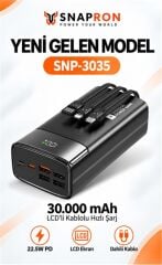 Snapron SNP-3035 30.000 Mah LCD Ekran Dahili Kablolu 22.5w Hızlı Şarj Powerbank
