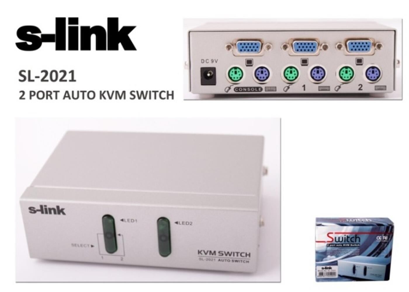 S-Link SL-2021 2PC-1MN VGA + PS/2 Manuel Kablolu KVM Switch 2 Port VGA PS/2 KVM Paylaştırıcı
