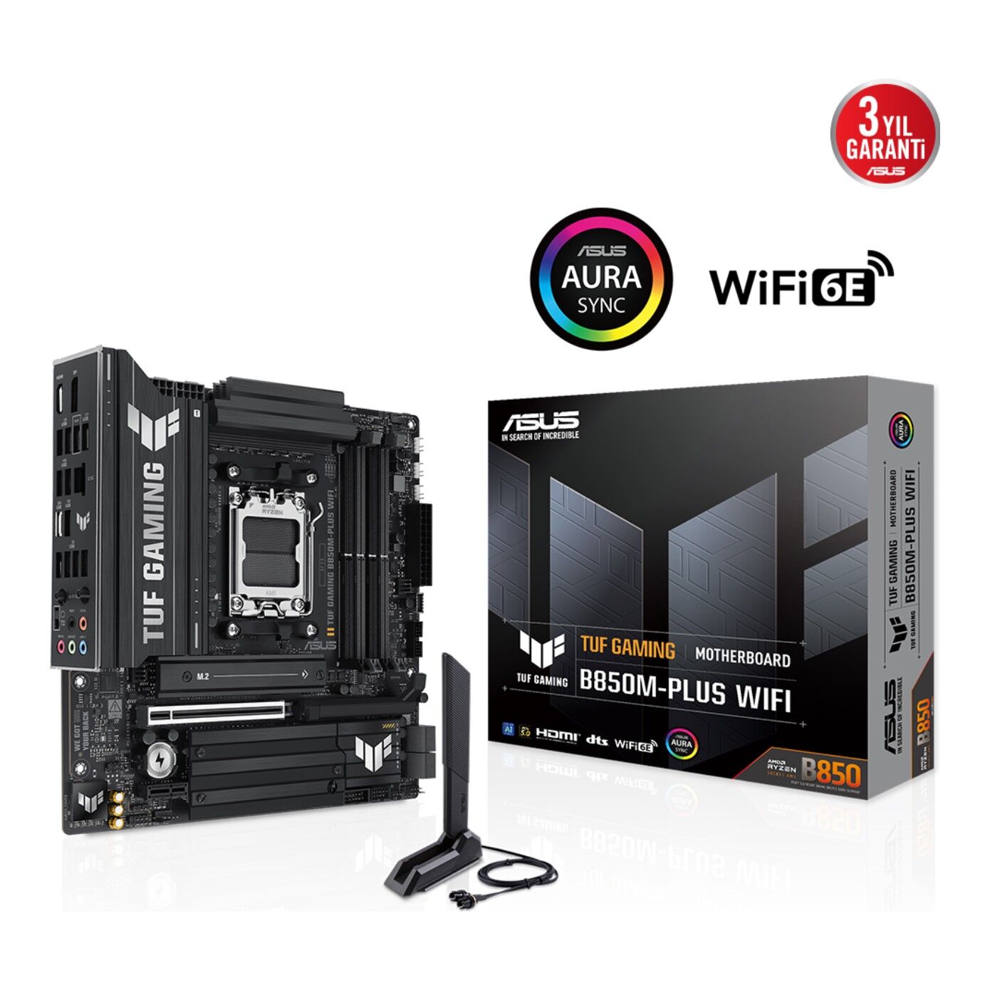Asus TUF GAMING B850M-PLUS WIFI AMD B850 AM5 DDR5 8000MHz (OC) HDMI DP 2x M.2 Wi-Fi 6E mATX Anakart