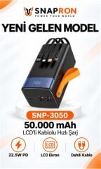 Snapron SNP-3050 50.000 Mah LCD Ekran Dahili Kablolu 22.5w Hızlı Şarj Powerbank