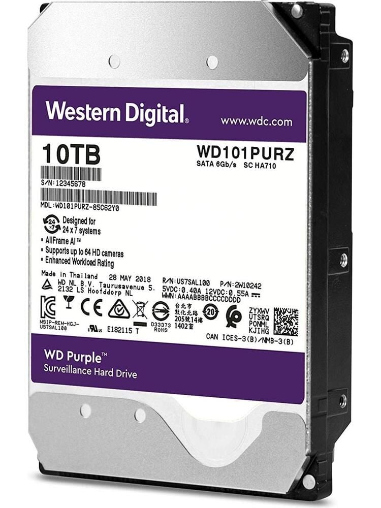 Wd 10TB Purple 7200RPM 256mb 7-24 3.5'' WD101PURZ PC&DVR Harddisk (İthalat)