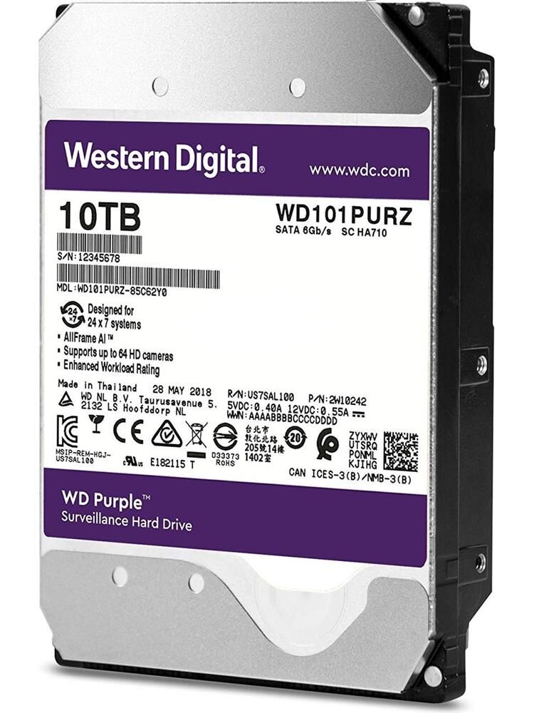 Western Digital Purple 10TB 7200RPM 256MB Cache SATA 3.0 3.5'' Güvenlik Diski (WD101PURZ)