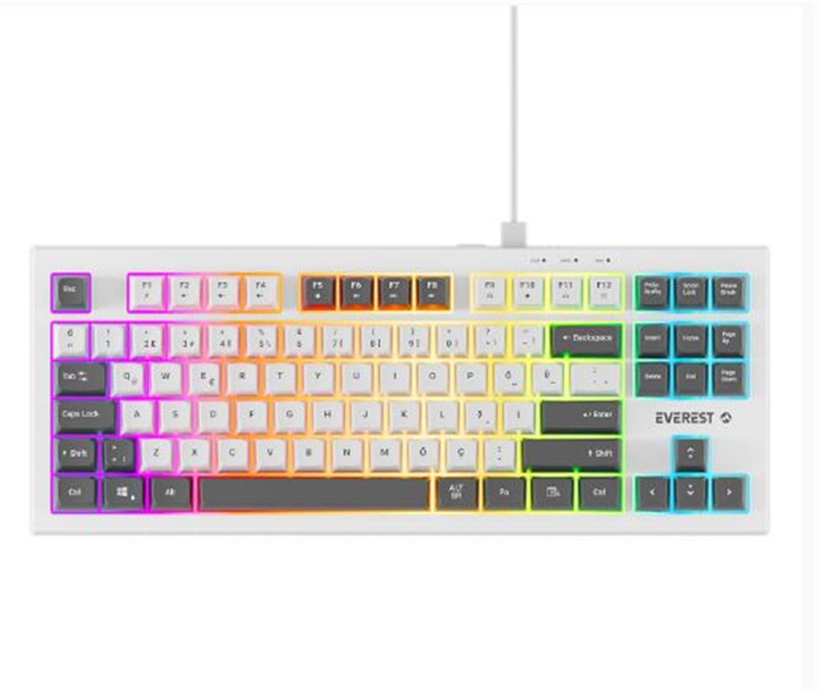 Everest KB-98 SILENT TKL Beyaz / Gri Mavi Rainbow LED Q Türkçe 98 Tuş Membrane Sessiz Kablolu Oyuncu Klavyesi
