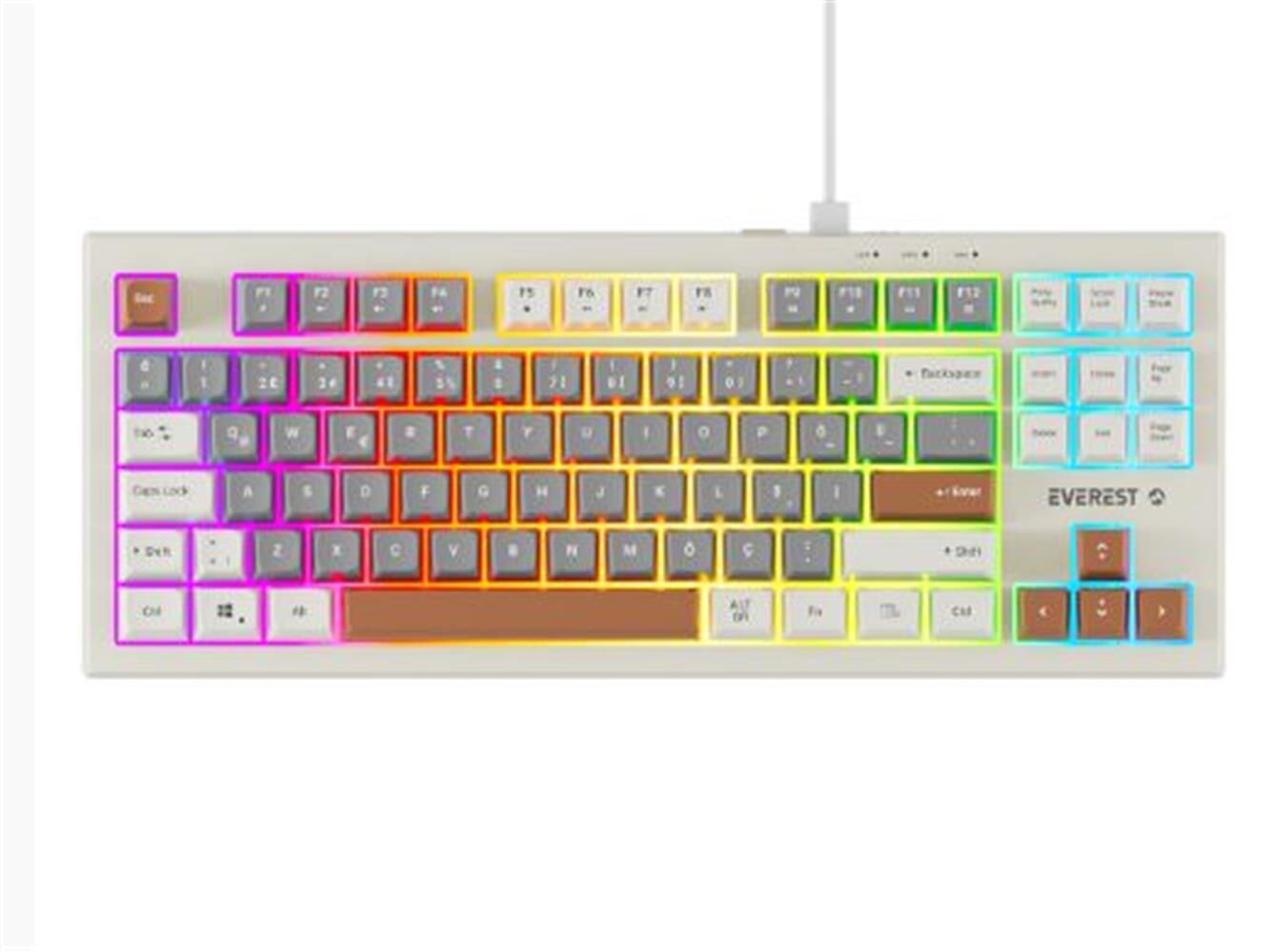 Everest KB-98 SILENT TKL Gri / Gri Mavi / Kahve Rainbow LED Q Türkçe 98 Tuş Membrane Sessiz Kablolu Oyuncu Klavyesi