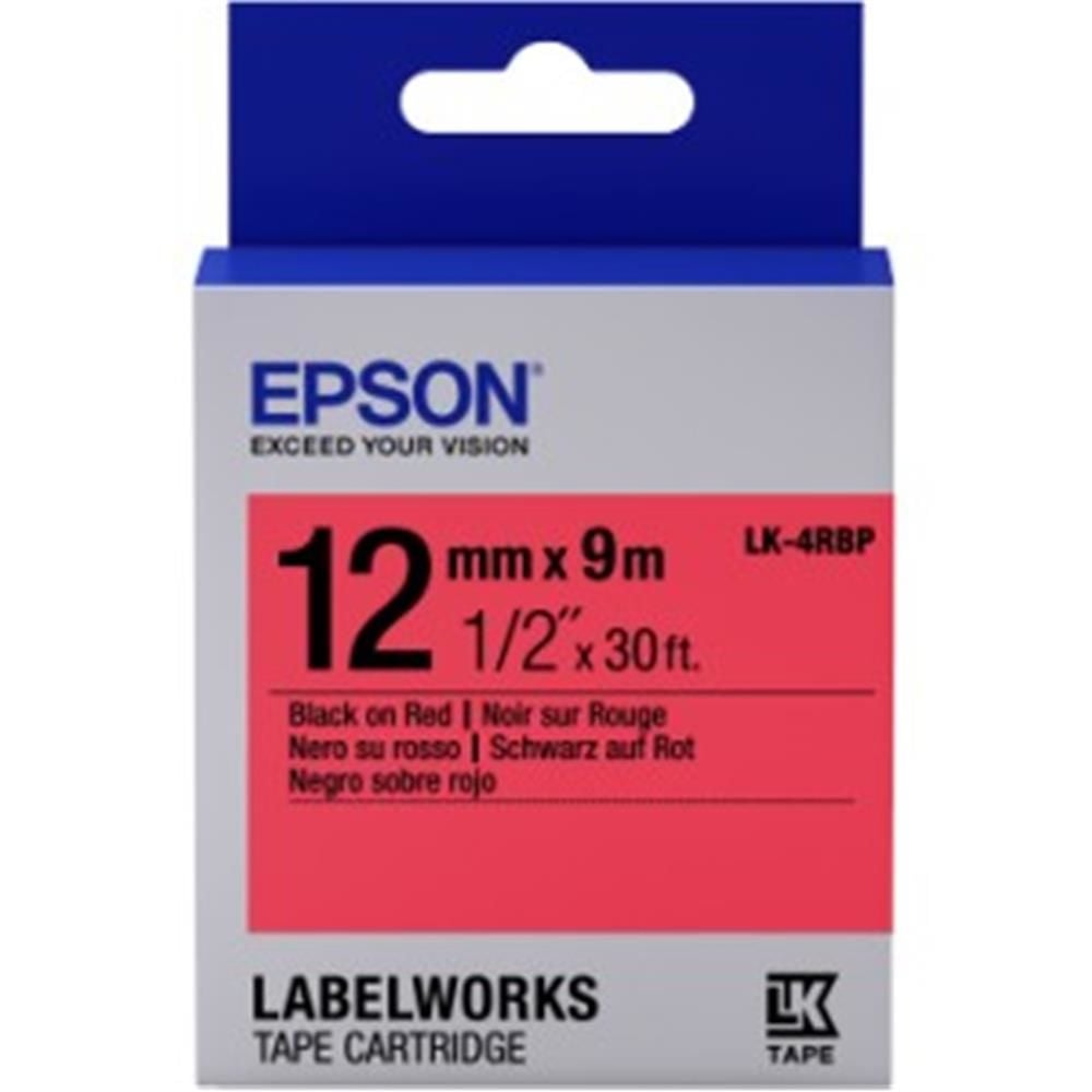 Epson LK-4RBP Pastel Kırmızı Üzeri Siyah 12mm 9 Metre