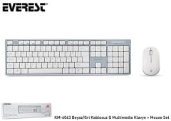 Everest KM-6063 Beyaz-Gri Kablosuz Q Multimedia Klavye + Optik Mouse Set