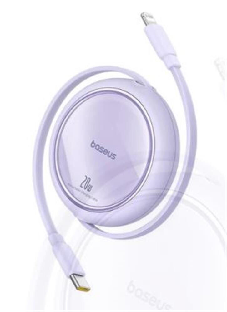 Baseus P10364501511-00 Spring Series 20W USB-C to Lightning 1 Metre Mor Geri Çekilebilir Hızlı Şarj Kablosu