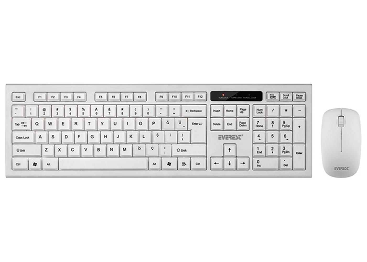 Everest KM-6121 Beyaz Kablosuz Q Slim Klavye + Optik Mouse Set