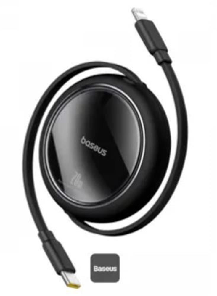 Baseus Free2Pull Serisi USB-C'den Lightning'e 20W PD Hızlı Şarj Destekli 1m Makaralı Geri Çekilebilir Siyah Şarj Kablosu