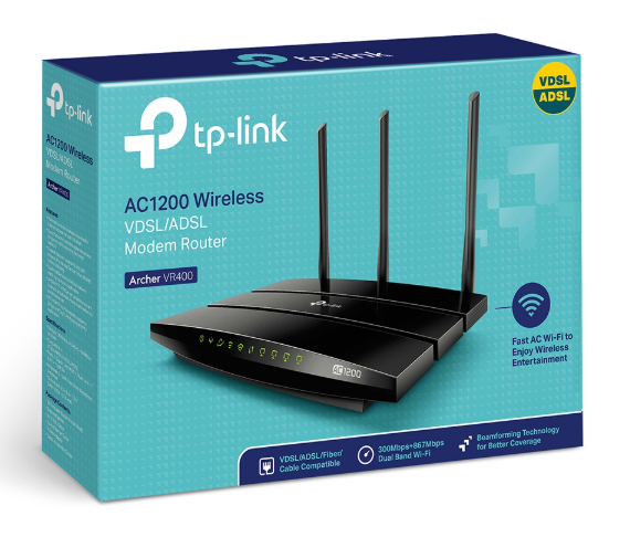 TP-Link Archer VR400 AC1200 1200Mbps 4 Port ADSL/VDSL Modem Router Dual Band Wi-Fi Router Archer-VR400