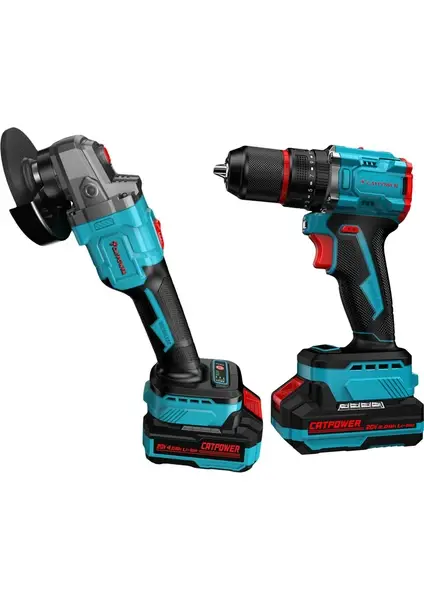 CATPOWER E1030 Kömürsüz Li-Ion Akülü Vidalama ve Avuç Taşlama Seti 20V 4.0AH+2.0AH Yüksek Tork