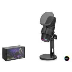 HADRON M9 Gaming RGB Masaüstü Mikrofon Pop Filtreli Type-C 48kHz 16Bit Siyah