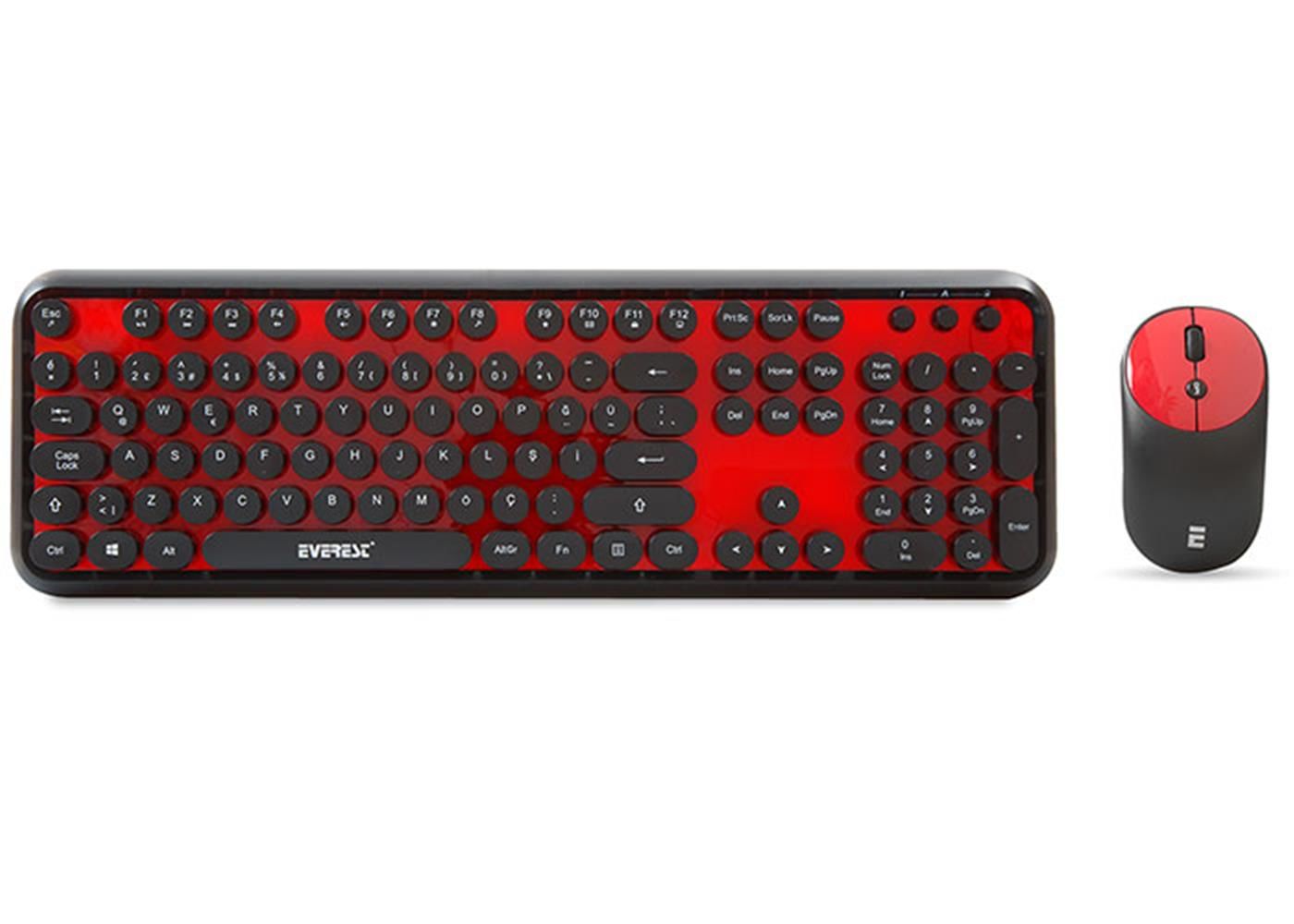 Everest KM-6282 Round Siyah/Kırmızı Kablosuz Multimedya Klavye Mouse Seti