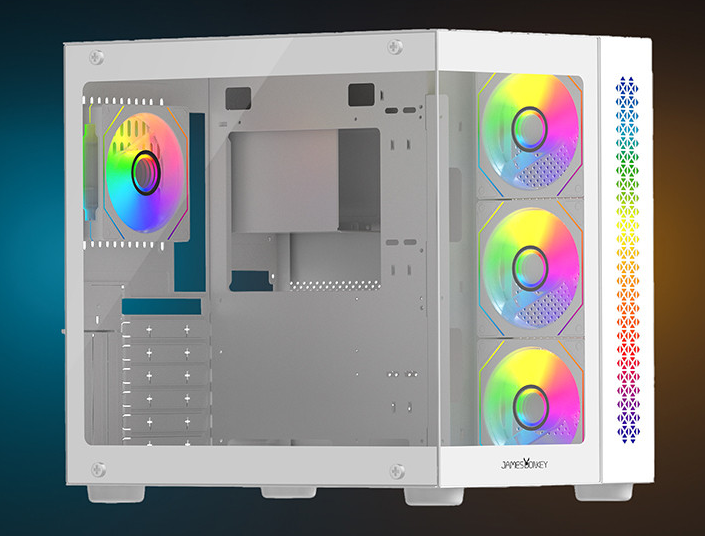 James Donkey Stark S801 7X ARGB Fanlı 650W 80+ Güç Kaynaklı Temperli Cam Yan Panelli ATX Gaming Kasa Beyaz