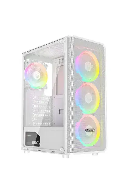 Rampage HELIOS Mesh Beyaz 650W 80+ Rainbow ATX Mid Tower Oyuncu Kasası
