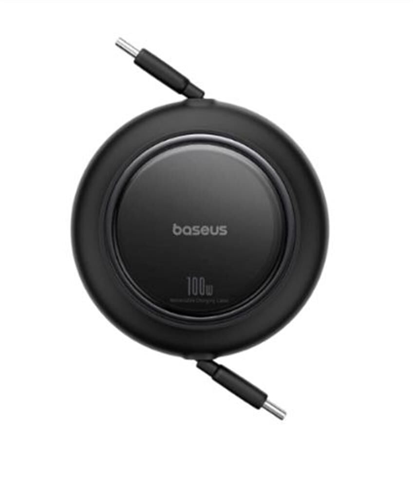 Baseus Free2Pull Mini Serisi USB-C'den USB-C'ye 100W PD Hızlı Şarj Destekli 1m Makaralı Geri Çekilebilir Siyah Şarj Kablosu