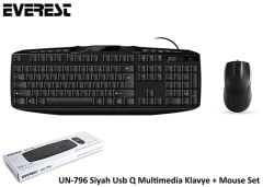 Everest UN-796 USB Kablolu Q Türkçe Multimedya Klavye ve Optik Mouse Seti - Siyah