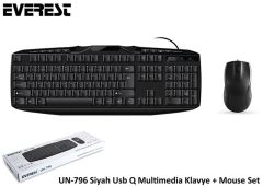 Everest UN-796 USB Kablolu Q Türkçe Multimedya Klavye ve Optik Mouse Seti - Siyah
