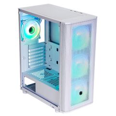 FRISBY CM‑106 650 W 80 Plus Double ARGB Fanlı Beyaz Mesh Ön Panel Midi‑Tower Gaming Kasa Temperli Cam