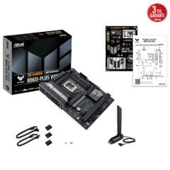 ASUS TUF GAMING B860‑PLUS WIFI Intel B860 Soket LGA 1851 4x DDR5 (‑8666+ MT/s OC) 12+1+2+1 (80A) DrMOS VRM, PCIe 5.0 x16, 3×M.2 NVMe, Wi‑Fi 7, 2.5 GbE, USB 20 Gbps Type‑C ATX‑Boy Anakart