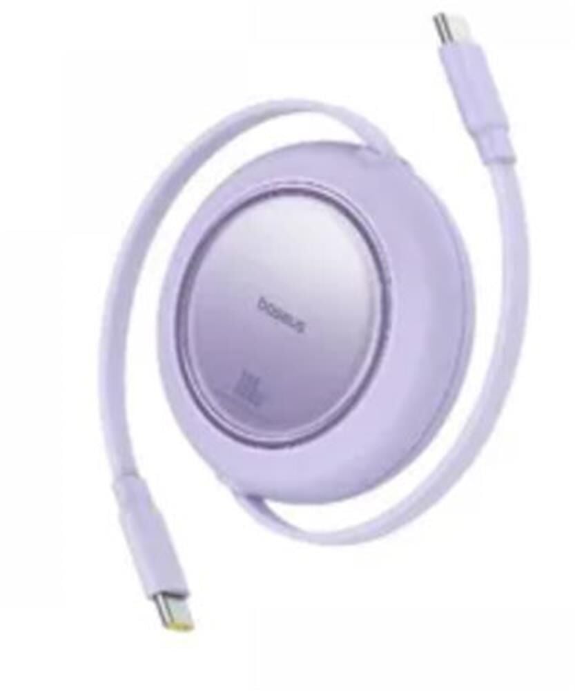 Baseus Free2Pull Mini Serisi USB-C'den USB-C'ye 100W PD Hızlı Şarj Destekli 2m Makaralı Geri Çekilebilir Mor Şarj Kablosu