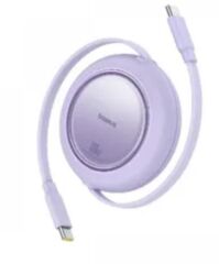 Baseus Free2Pull Mini Serisi USB-C'den USB-C'ye 100W PD Hızlı Şarj Destekli 2m Makaralı Geri Çekilebilir Mor Şarj Kablosu