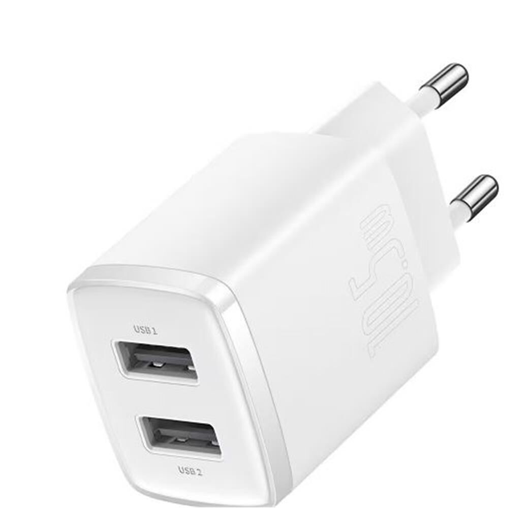 Baseus Compact Charger 10.5W Çift USB-A Portlu Beyaz Ev Şarj Adaptörü (CCXJ010202)