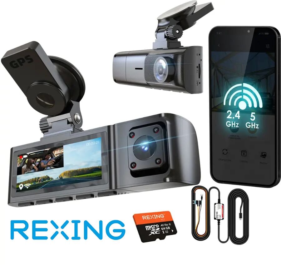 Rexing V316 4K Ultra HD WiFi GPS Destekli Çift Kanallı Araç Kamerası + 64GB SD Kart