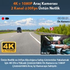 Rexing V316 4K Ultra HD WiFi GPS Destekli Çift Kanallı Araç Kamerası + 64GB SD Kart