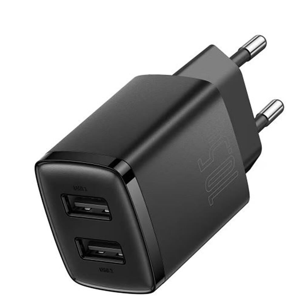 Baseus Compact (CCXJ010201) 10.5W Çift USB-A Ev Tipi Şarj Adaptörü - Siyah