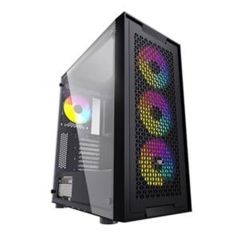 PowerBoost PB‑P501B 650W 80+ Bronze USB 3.0 Mesh Ön Panel ARGB Aydınlatmalı 4×120 mm Fan, Temperli Cam Yan Panel, E‑ATX / ATX / mATX / ITX Destekli Gaming Mid Tower Kasa