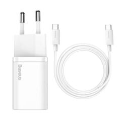 Baseus Super Si 25W PD Hızlı Şarj Cihazı ve 1 Metre USB-C to USB-C Kablo Seti - Beyaz