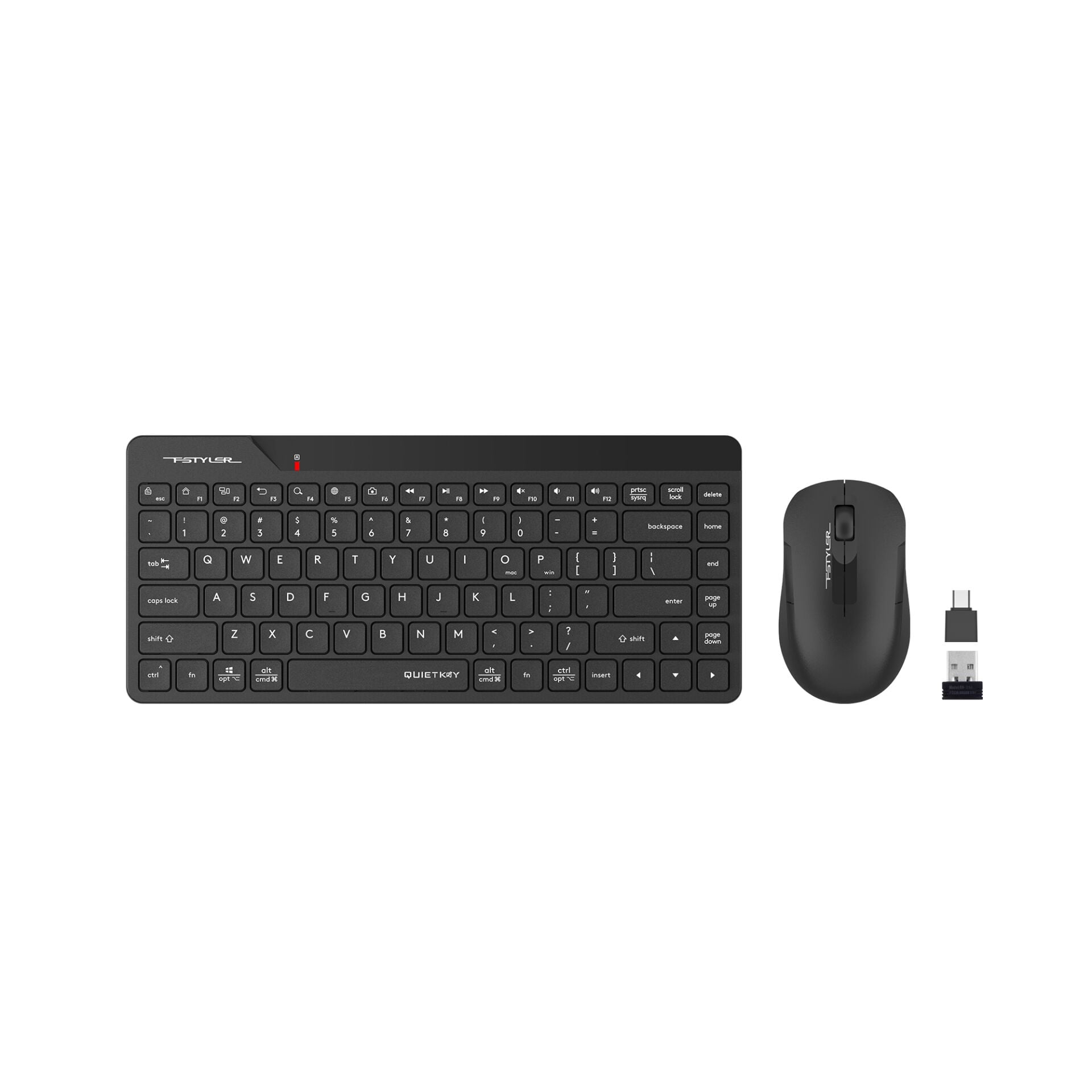 A4 Tech FG2200 Air2 2.4GHz Kablosuz Q Türkçe Mini Klavye Mouse Sessiz Set - Siyah