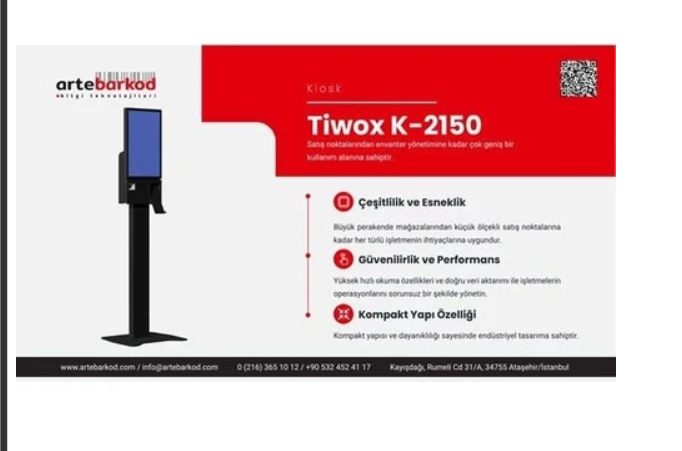 TIWOX K-2150B 21,5'' Kiosk i7 5. Nesil 16GB RAM 256GB SSD WiFi Entegre 2D Barkod Okuyucu ve Barkod Yazıcı Siyah Self Servis Kiosk Terminal