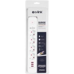 S-link SPG403U 1.5m 1.5mm 100 yüzde  Bakır 750 Joule 3 Usb 5V2.4A 4lü Anahtarlı Akım Korumalı Priz